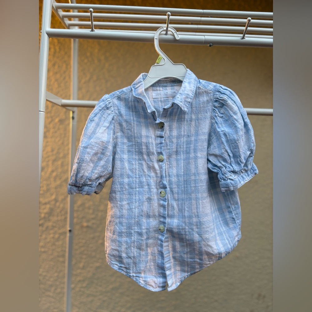 Zara Kids Light Blue and White Button Down Shirt